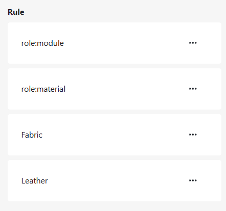 Rules in unplaced items area with "Leathers" and "Fabrics" tag rules