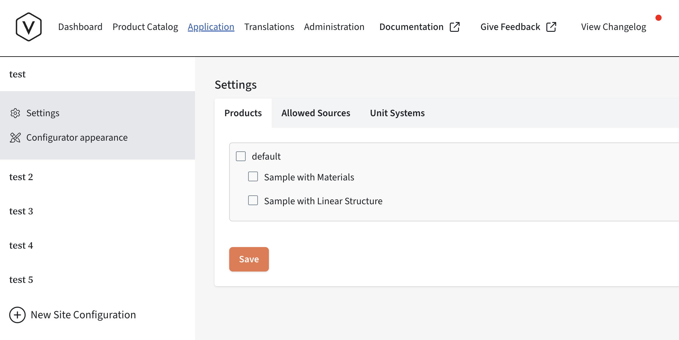 Site configuration view